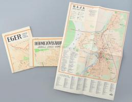1958 3 db térkép: Hódmezővásárhely, Eger, Baja kb 24x37 cm