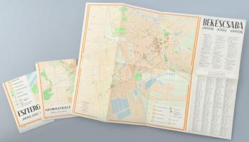 1958 3 db város térkép: Szombathely, Békéscsaba, Esztergom 24x37 cm