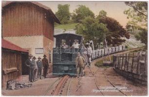 1930 Salgóbánya (Salgótarján), Fogaskerekű vasútállomás, iparvasút, gőzmozdony, "A vasúti pályán való járás szigorúan tilos". Kiadja Lipthay J.E. (fa)