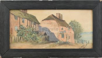 Marianna jelzéssel: Hátudvar 1905. Akvarell, papír, sérült üvegezett keretben. 18x36cm