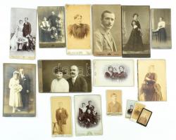 cca 1890-1910 16 db vegyes keményhátú fotó, különböző műtermekből, vegyes méretben és állapotban
