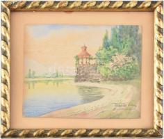 Turiák Ödön (1884-1937): Nógrádverőce. Akvarell, papír, üvegezett kopott keretben, jelzett. 11x14cm
