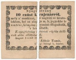 Munkács 1849. 10kr Munkácsi sóhivatal T:V papír szép, kettészakadva / Hungary / Munkács 1849. 10 Kreuzer Munkácsi sóhivatal C:Pr paper is nice, torn in two Adamo MUN-1.3