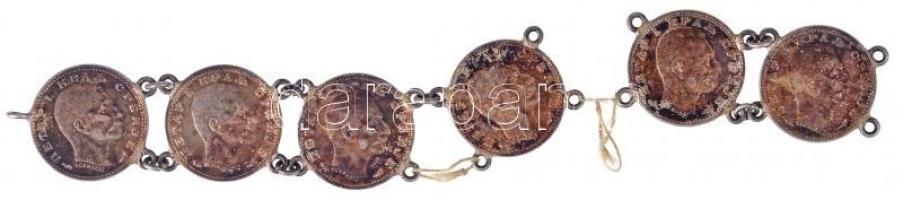 Szerbia 1915. 50p Ag "I. Péter" (6x) az érmék fülekkel ellátva karkötővé alakítva T:2 pati...