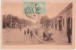 1912 Galgóc, Frasták, Hlohovec; Kossuth Lajos utca, piac, Balkó József és Kozáry István üzlete / street, market, shops. TCV card