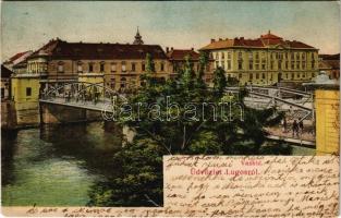 1907 Lugos, Lugoj; Vashíd, Sas gyógyszertár, üzletek. Nemes Kálmán kiadása / bridge, pharmacy, shops (vágott / cut)