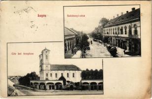 1916 Lugos, Lugoj; Széchenyi utca, üzletek, Görögkeleti templom. Sziklai Lajos kiadása / street view, shops, Orthodox church (fl)