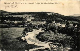 1913 Málnásfürdő, Malnas Bai; Siculia rt. szénsavgyár telepe és állomásának látképe. Adler Brassó No. 4. / soda factory (EK)