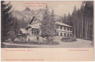 Tátra, Magas-Tátra, Vysoké Tatry; Lomnitzi turistaház és csúcs. F. Pietschmann No. 597. 1902 / touri...