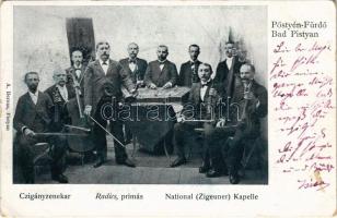 1900 Pöstyén-fürdő, Kúpele Piestany; Cigányzenekar, Radics prímás. A Bernas / National Zigeuner Kapelle / gypsy music band