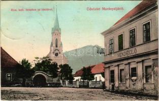 1909 Murány, Murányalja, Podmurán, Murán; Római katolikus templom és iskola, vendéglő / church and school, restaurant