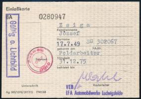 1975 Keletnémet IFA gyár igazolványa magyar személy részére