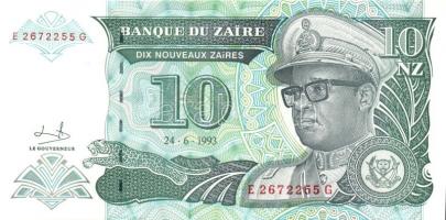 Kongó-Zaire 1985-1995. 10 klf bankjegy T:I