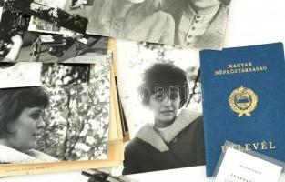 cca 1960-1980 Czeglédi Edit rádióbemondó igazolványai (útlevél, kiváló dolgozó, stb.) és fényképei