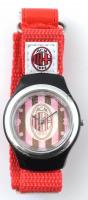 Associazione Calcio Milan sport karóra, vászon szíjjal, elemcserére szorul, kopásnyomokkal, d: 36 mm