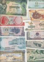 Kambodzsa, Laosz, Vietnam(Észak-, Dél-, Egyesült) 66 klf modern bankjegy T:I,I-, II+(néhány)