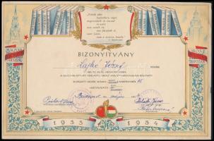 1954 Szocreál orosz nyelvtanfolyami oklevél grafikus díszítéssel