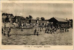 1949 Veresegyház, Strand, fürdőzők. Fekete László fényképész kiadása (Rb)