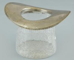 Repesztett uveg jégtartó, fém rátéttel, jelzés nélkül, kopott, m: 10cm