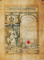 1899 "Debreczeni Ipartestület" oklevél, viaszpecséttel (57 x 43 cm)