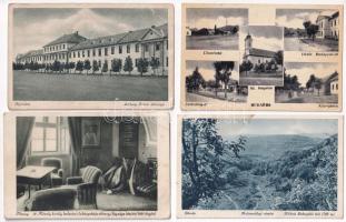 4 db RÉGI történelmi magyar képeslap a Nagymagyarország területéről, vegyes minőség: Tihany, Nyírbátor, Dömös, Budaörs / 4 pre-1945 postcards from the Kingdom of Hungary, mixed quality