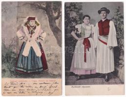 4 db RÉGI népviseletes motívum képeslap / 4 pre-1945 folklore motive postcards