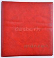 Münzen piros műbőr gyűrűs album 12 berakólappal, klf méretű érmék számára, használt állapotban