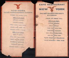 cca 1930-1940 Bp., a margitszigeti Hotel Palatinus és New York Étterem étlapjai, 4 db, sérültek, egy...