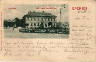 1899 (Vorläufer) Eperjes, Presov; Görög katolikus szeminárium, Jókai tér. Kósch Árpád, Divald / theological school, square (Rb)