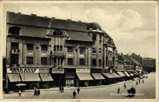 1932 Nagykanizsa, Fő út, Központi szálloda, étterem és kávéház, Grünfeld Márk üzlete, Kék Csillag divatáruház, 1860-1930 Jubileum Olcsóvásár (EK)