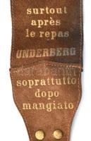 Underberg bőr öv, díszes réz csattal, likőrös üveg tartókkal, h: 103 cm