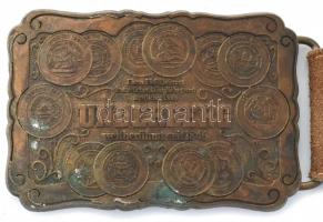 Underberg bőr öv, díszes réz csattal, likőrös üveg tartókkal, h: 103 cm