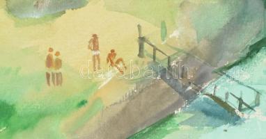 Vaszary jelzéssel: Tengerpart. Akvarell, papír. Sérült. Keret nélkül. 40x55,5cm