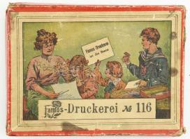 cca 1910 Régi gyereknyomda sok betűvel Kertész Tódor raktárából