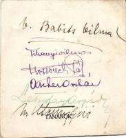 Ascher Oszkár, Lehotay Árpád, Babits Vilma, Tihanyi Vilmos és több színész/nő aláírása egy lapon