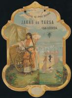 1896 Jakab és Társa Csikszereda litografált fali naptár, hátoldalán kártyanaptárral. Naptárbélyeggel 19x25 cm Sérüléssel