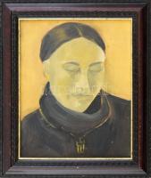 Jelzés nélkül: Női portré. Olaj, karton. Fa keretben. 30x25 cm