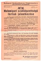 1944 Malomipari szakképzettségű férfiak jelentkezése plakát 32x48 cm