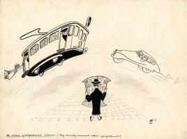 1953 Altorjay humoros grafika, Az utcai újságolvasó álma címmel, 29x21 cm