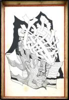 Vasarely jelzéssel: Absztrakt kompozíció. Filctoll, papír, foltos, üvegezett fa keretben, 48×30 cm