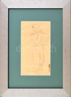 Pállya Celesztin jelzéssel: Női alak. Ceruza, papír, üvegezett keretben, 22,5×13 cm