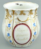 Püspökfürdői porcelán emlékbögre, kézzel festett, jelzés nélkül, kopottas, m: 9 cm
