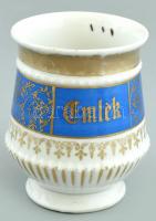 Porcelán emlékbögre, kézzel festett, jelzés nélkül, kopottas, m: 10,5 cm