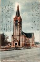 1928 Baja, Kiscsávolyi római katolikus plébánia templom + BAJA-ÚJDOMBÓVÁR CS. SZM. vasúti mozgóposta