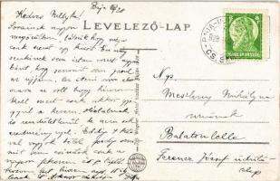 1928 Baja, Kiscsávolyi római katolikus plébánia templom + "BAJA-ÚJDOMBÓVÁR CS. SZM." vasút...