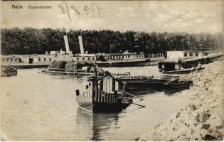 1917 Baja, Duna, kikötő, komp, IRIS oldalkerekes gőzhajó (EK)