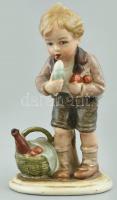 Wagner & Apel Bertram fagyit nyaló kisfiú, porcelán figura, kézzel festett, jelzett, kopásnyomokkal, m: 13 cm