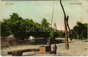 1908 Balatonszemes, Szemes-fürdő; falu részlet gémeskúttal. Berliner Salamon kiadása (EK)