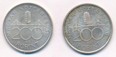 1993. 200Ft Ag "MNB" (2x) T:1-,2 patina Adamo F13