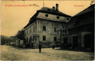 1911 Felsőbánya, Baia Sprie; városháza, Róth Mihály üzlete. Bonis Sándor 2359. (W.L. ?) / town hall, shop (EK)